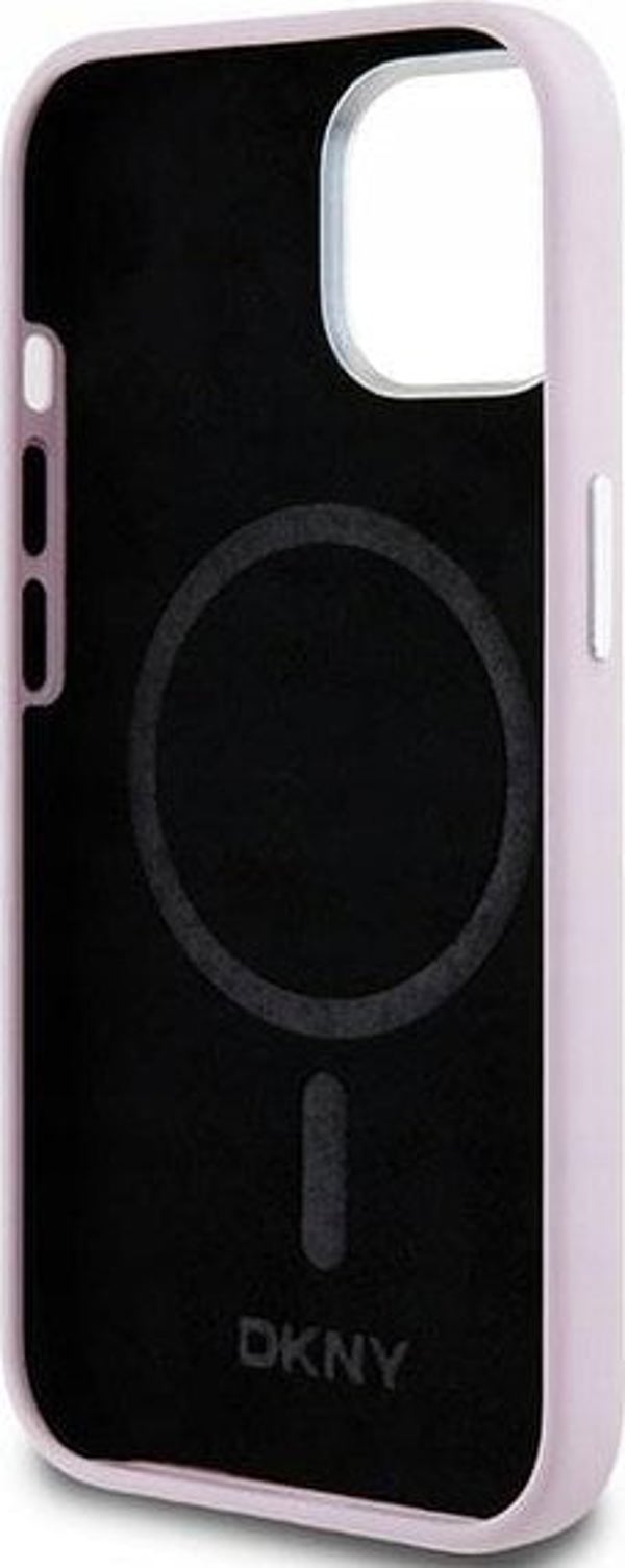 DKNY θήκη για iPhone 15 6,1" DKHMP15SSMCHLP ροζ HC Magsafe σιλικόνης με οριζόντιο μεταλλικό λογότυπο 3666339265854