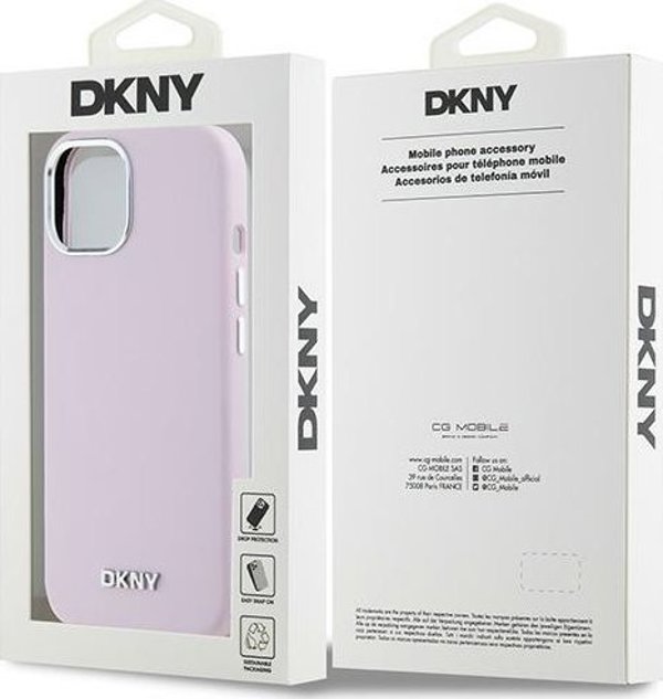 DKNY θήκη για iPhone 15 6,1" DKHMP15SSMCHLP ροζ HC Magsafe σιλικόνης με οριζόντιο μεταλλικό λογότυπο 3666339265854