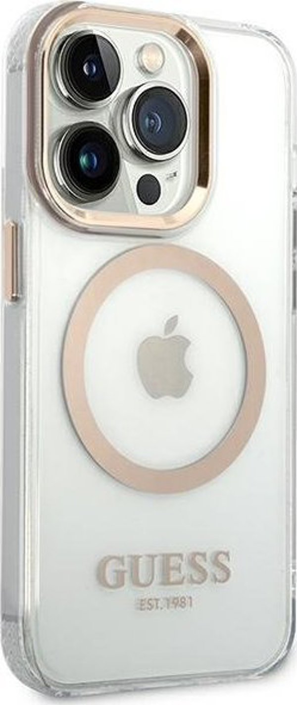 Guess case for iPhone 14 Pro Max 6,7" GUHMP14XHTRMD gold HC Magsafe Metal Outline 3666339069735