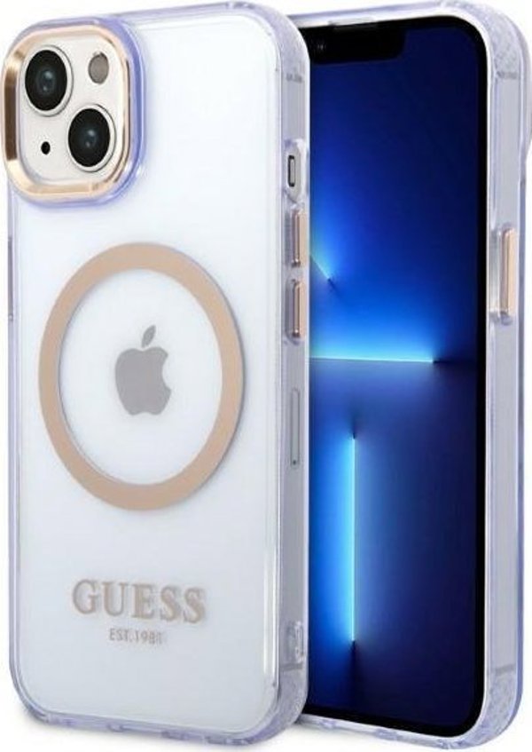 Guess Θήκη Guess GUHMP14SHTCMU Apple iPhone 14 μοβ/μωβ σκληρή θήκη Χρυσό Περίγραμμα Διαφανές MagSafe
