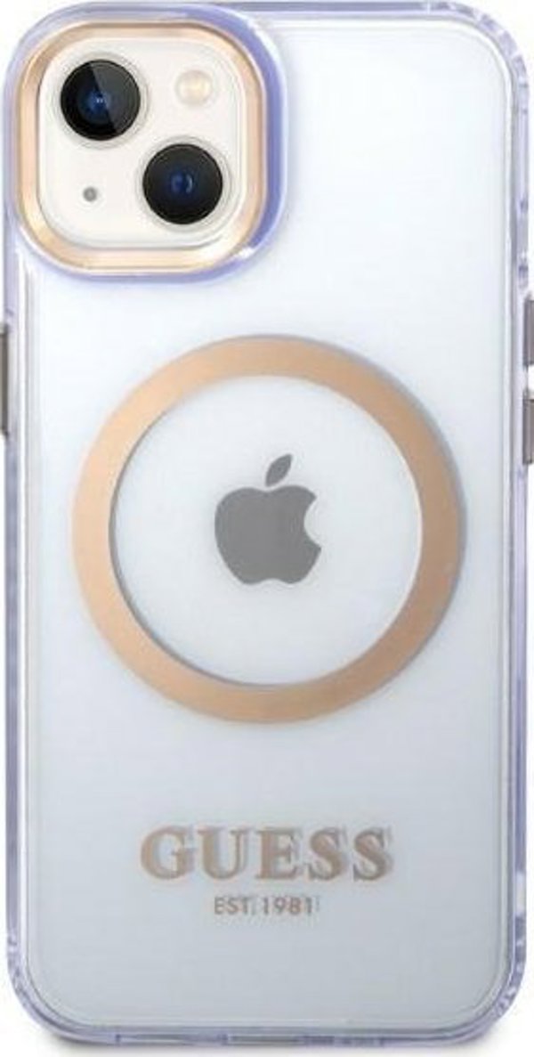Guess Θήκη Guess GUHMP14SHTCMU Apple iPhone 14 μοβ/μωβ σκληρή θήκη Χρυσό Περίγραμμα Διαφανές MagSafe