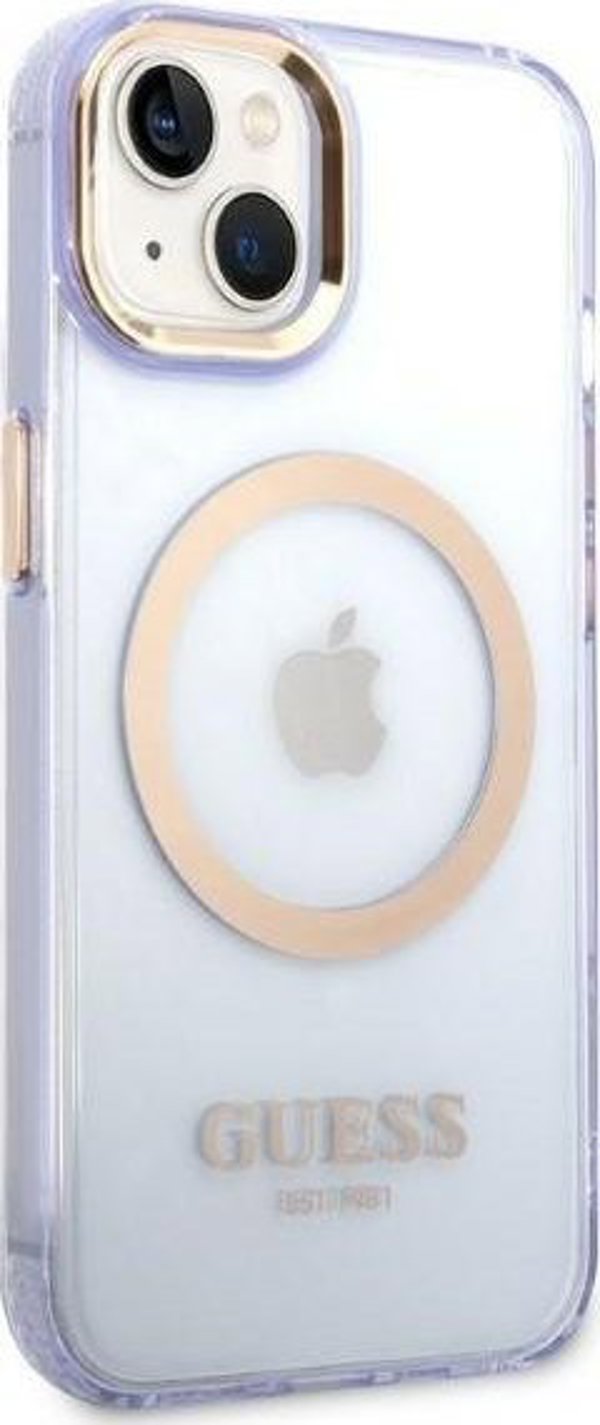 Guess Θήκη Guess GUHMP14SHTCMU Apple iPhone 14 μοβ/μωβ σκληρή θήκη Χρυσό Περίγραμμα Διαφανές MagSafe