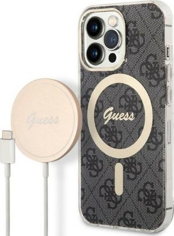 Guess Σετ Guess GUBPP13LH4EACSK Θήκη+ Φορτιστής iPhone 13 Pro μαύρη/μαύρη σκληρή θήκη 4G Print MagSafe NoSize