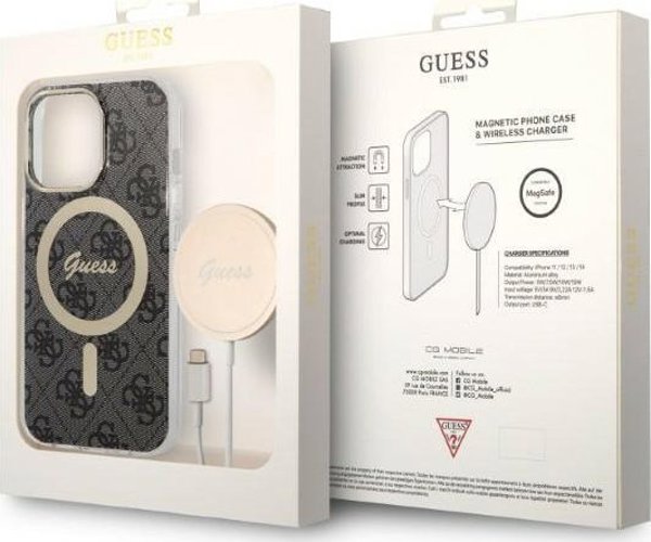 Guess Σετ Guess GUBPP13LH4EACSK Θήκη+ Φορτιστής iPhone 13 Pro μαύρη/μαύρη σκληρή θήκη 4G Print MagSafe NoSize