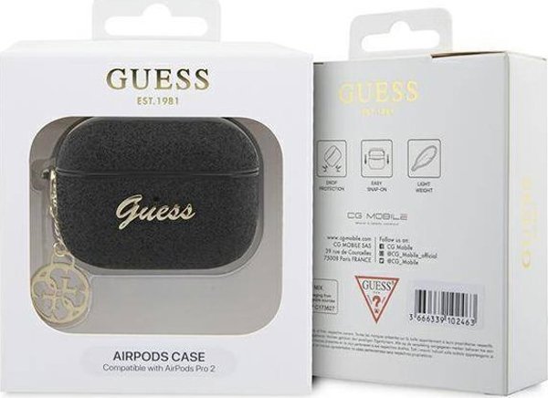 Guess case for AirPods Pro 2 GUAP2GLGSHK black PU Glitter Flake 4G 3666339110956