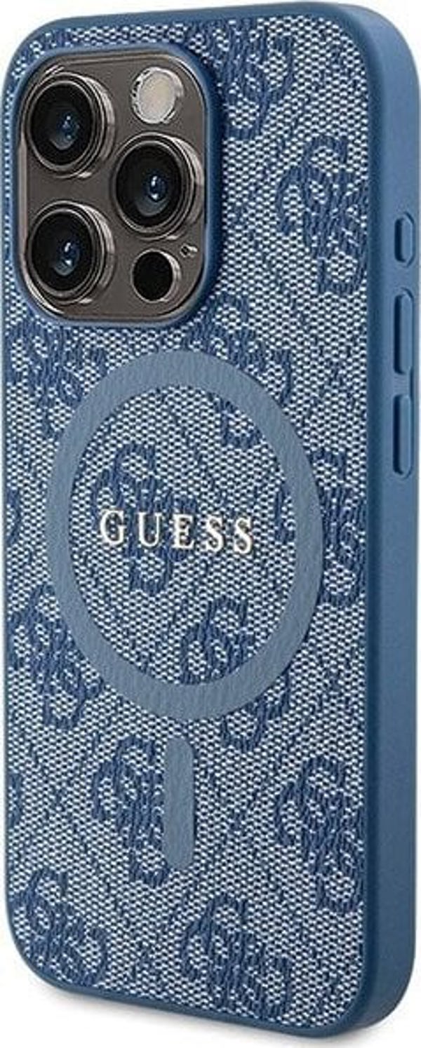 Guess Guess GUHMP14LG4GFRB iPhone 14 Pro 6.1" μπλε σκληρή θήκη 4G Συλλογή Δερμάτινο Μεταλλικό Λογότυπο MagSafe