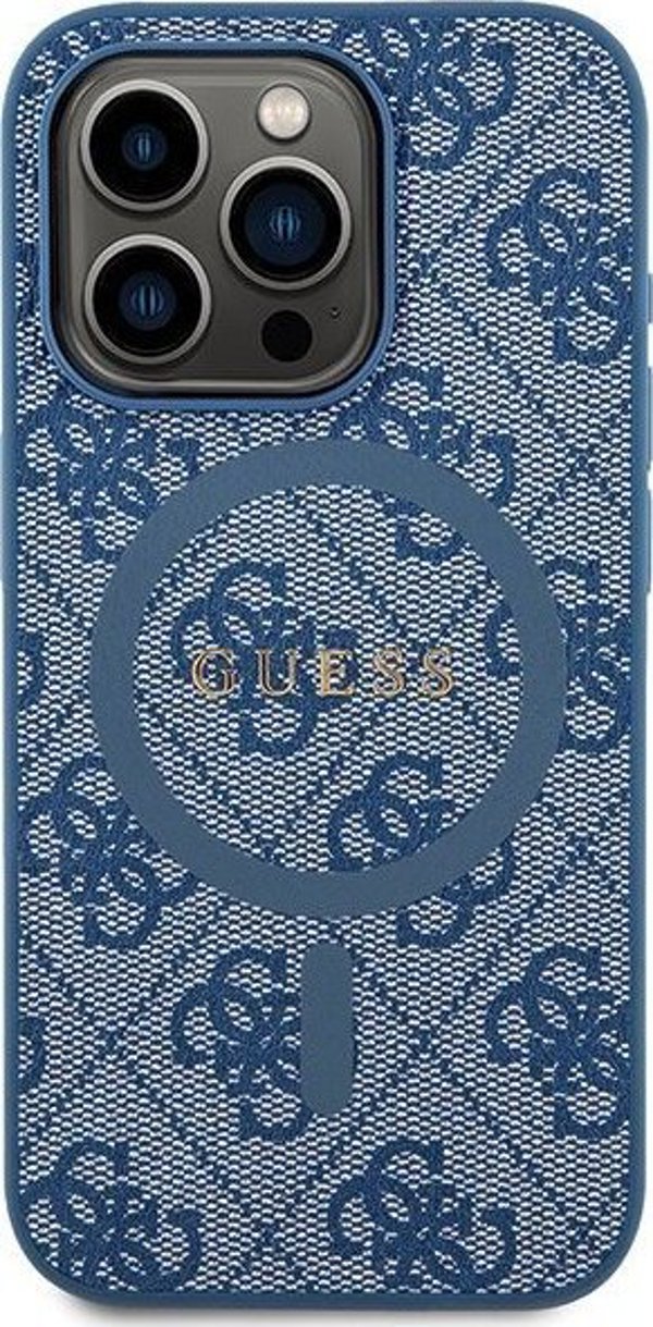 Guess Guess GUHMP14LG4GFRB iPhone 14 Pro 6.1" μπλε σκληρή θήκη 4G Συλλογή Δερμάτινο Μεταλλικό Λογότυπο MagSafe