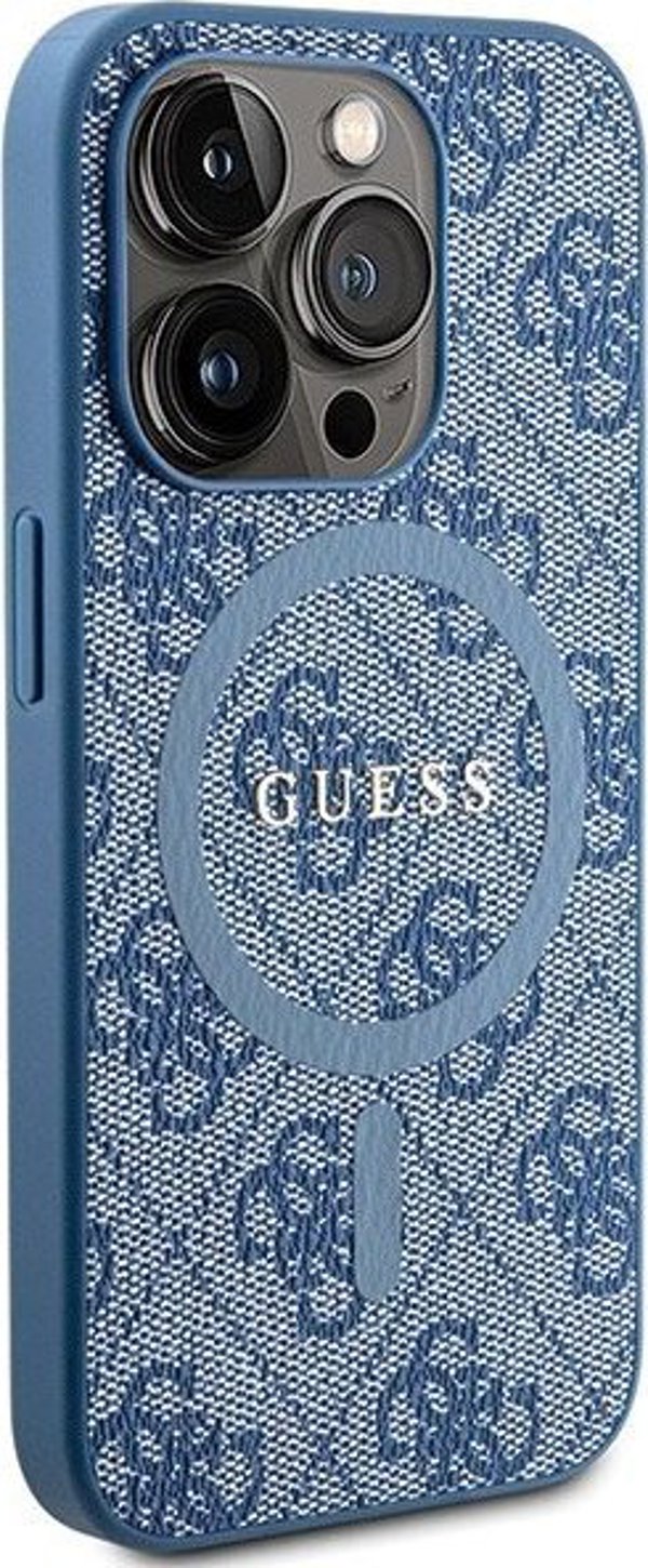 Guess Guess GUHMP14LG4GFRB iPhone 14 Pro 6.1" μπλε σκληρή θήκη 4G Συλλογή Δερμάτινο Μεταλλικό Λογότυπο MagSafe