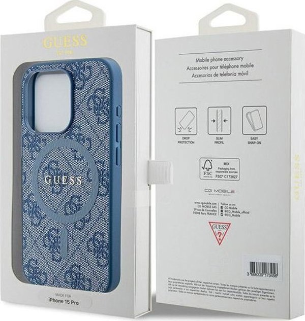 Guess Guess GUHMP14LG4GFRB iPhone 14 Pro 6.1" μπλε σκληρή θήκη 4G Συλλογή Δερμάτινο Μεταλλικό Λογότυπο MagSafe