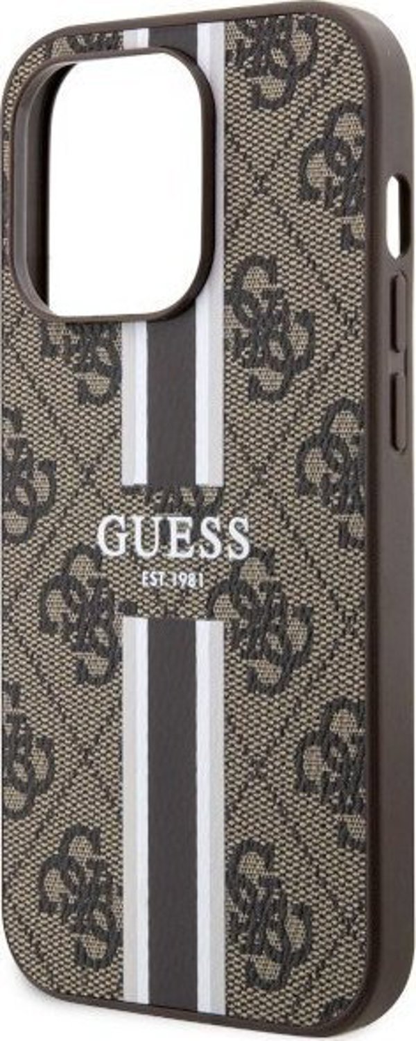 Guess case for iPhone 14 Pro 6,1" GUHMP14LP4RPSW brown harcase Magsafe 4G Printed Stripes 3666339119799