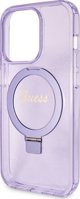 Guess Guess GUHMP15LHRSGSU iPhone 15 Pro 6.1" μοβ σκληρή θήκη Ring Stand Script Glitter MagSafe