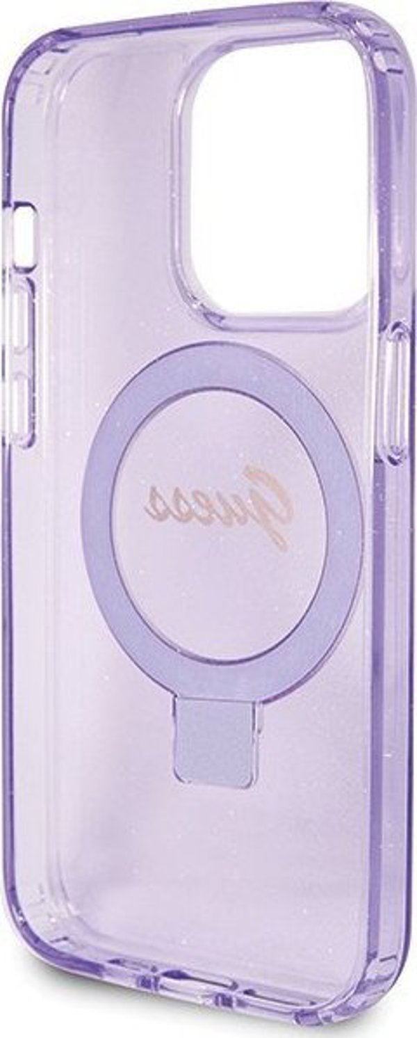 Guess Guess GUHMP15LHRSGSU iPhone 15 Pro 6.1" μοβ σκληρή θήκη Ring Stand Script Glitter MagSafe