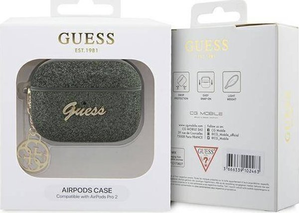 Guess case for AirPods Pro 2 GUAP2GLGSHA khaki PU Glitter Flake 4G 3666339110970