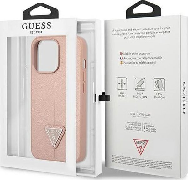 Θήκη Guess για iPhone 14 Pro 6,1" ροζ σκληρή θήκη SaffianoTriangle Logo