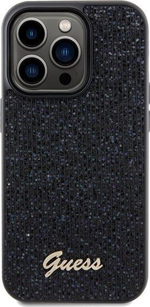 Guess case for iPhone 14 Pro 6,1" GUHCP14LPMSDGSK HC PU DISCO SCRIPT METAL BLACK 3666339173418