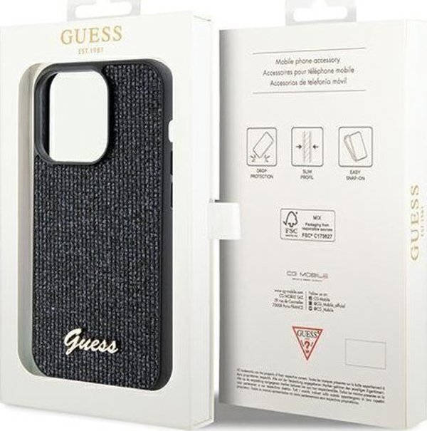 Guess case for iPhone 14 Pro 6,1" GUHCP14LPMSDGSK HC PU DISCO SCRIPT METAL BLACK 3666339173418