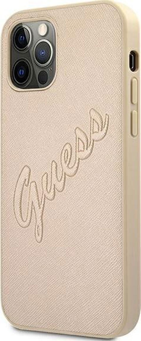 Case IPHONE 12 PRO MAX Guess Hardcase Saffiano Vintage Script (GUHCP12LRSAVSLG) gold
