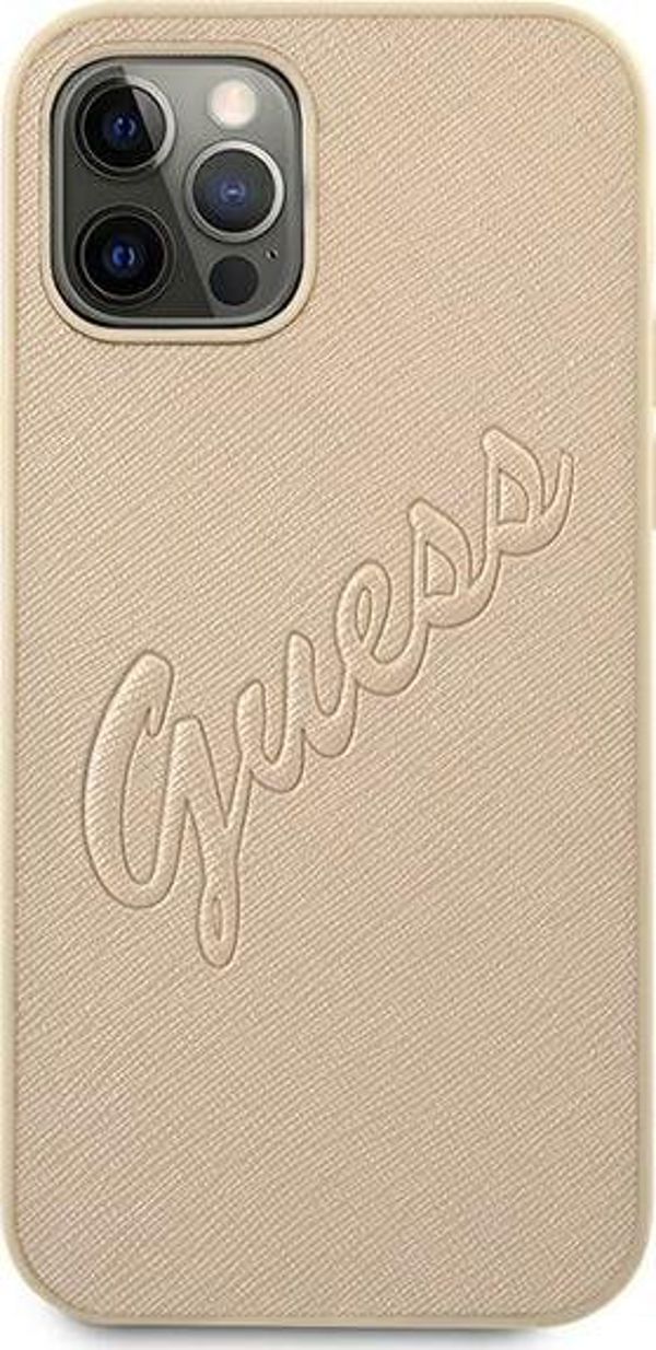 Case IPHONE 12 PRO MAX Guess Hardcase Saffiano Vintage Script (GUHCP12LRSAVSLG) gold