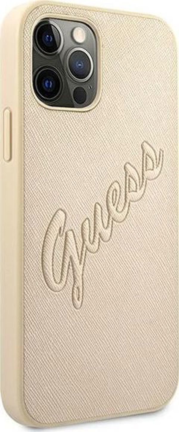 Case IPHONE 12 PRO MAX Guess Hardcase Saffiano Vintage Script (GUHCP12LRSAVSLG) gold