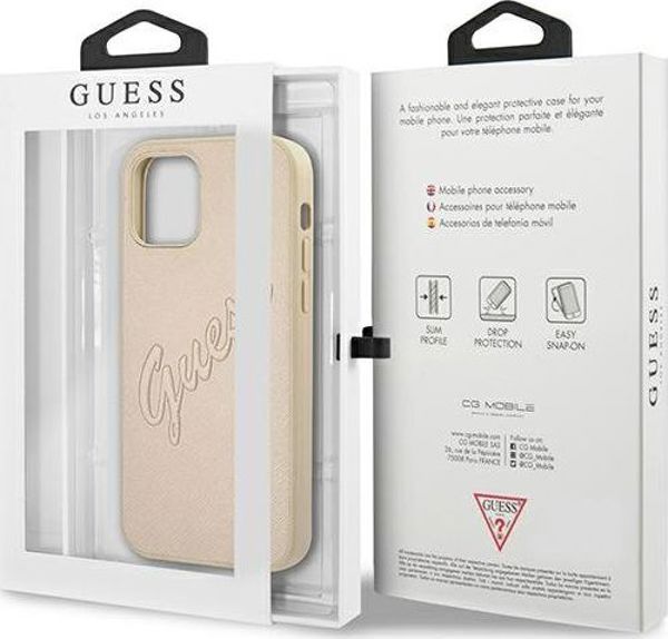 Case IPHONE 12 PRO MAX Guess Hardcase Saffiano Vintage Script (GUHCP12LRSAVSLG) gold
