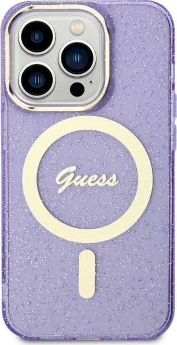Guess case for iPhone 14 Pro 6,1" GUHMP14LHCMCGU purple hardcase Magsafe IML Glitter Gold 3666339125684