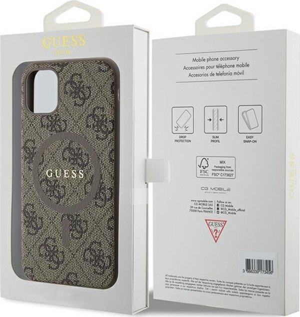 Guess Guess GUHMN61G4GFRW iPhone 11 6.1" / Xr καφέ σκληρή θήκη 4G Collection Leather Metal Logo MagSafe