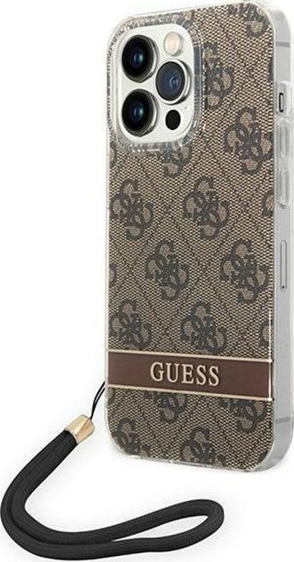 Guess case for iPhone 14 Pro 6,1" GUOHCP14LH4STW brown HC PC/TPU Print 4G Cord 3666339093853