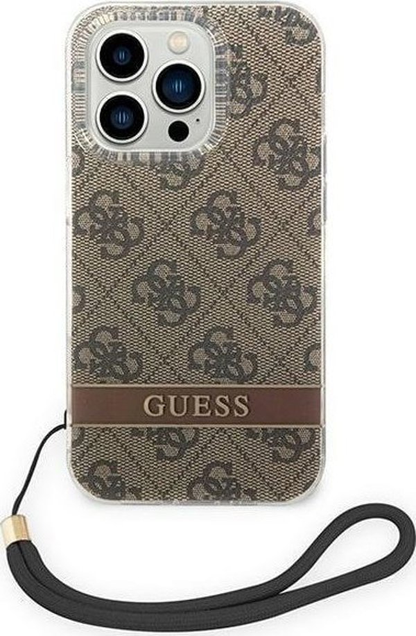 Guess case for iPhone 14 Pro 6,1" GUOHCP14LH4STW brown HC PC/TPU Print 4G Cord 3666339093853