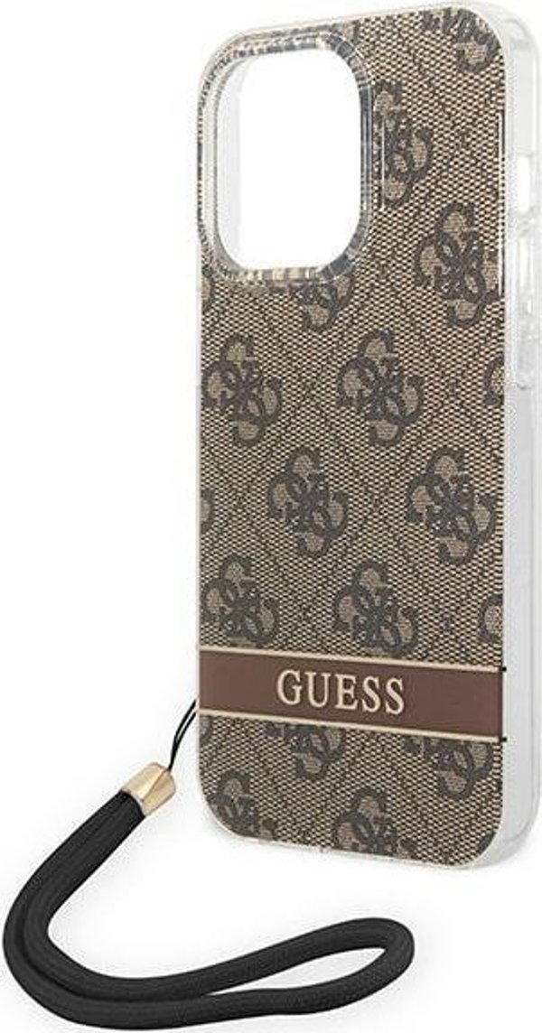 Guess case for iPhone 14 Pro 6,1" GUOHCP14LH4STW brown HC PC/TPU Print 4G Cord 3666339093853