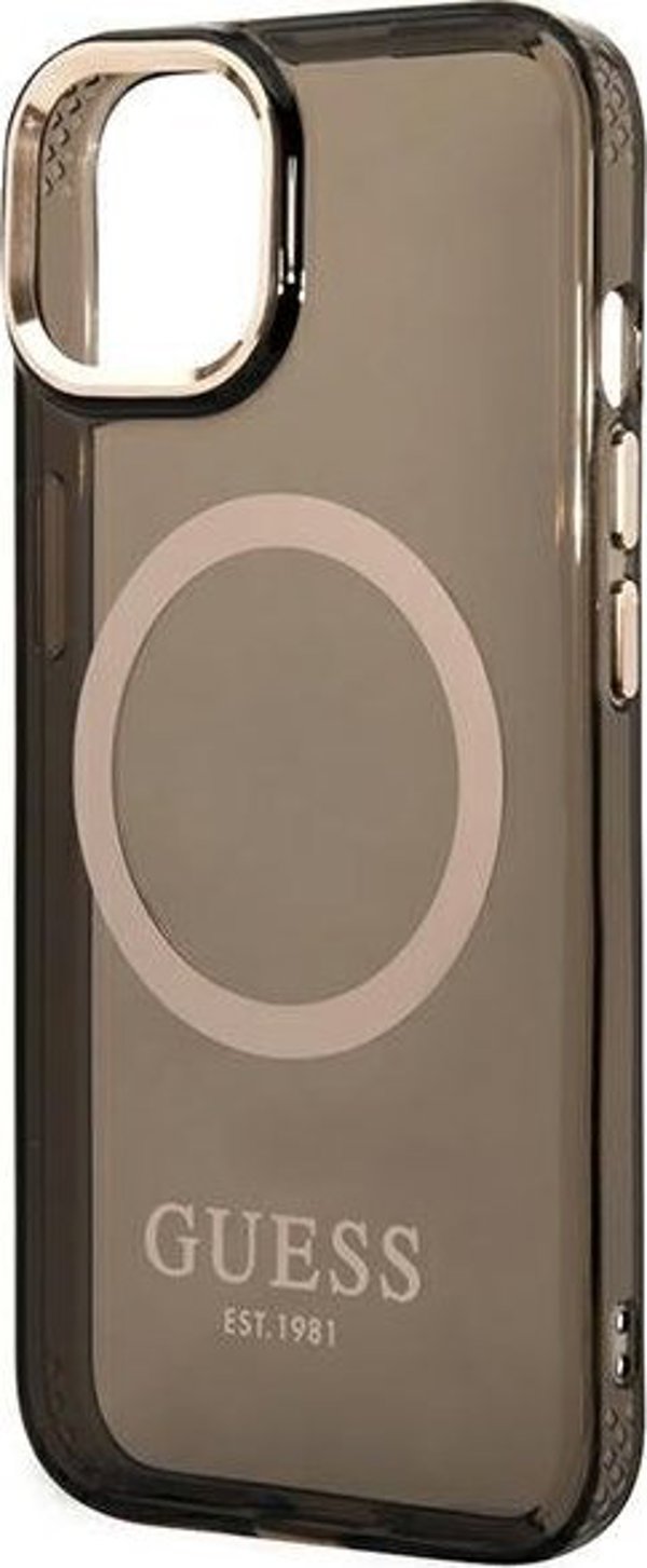 Guess case for iPhone 14 Plus 6,7" GUHMP14MHTCMK black HC Magsafe Gold Outline Translucent 3666339069599