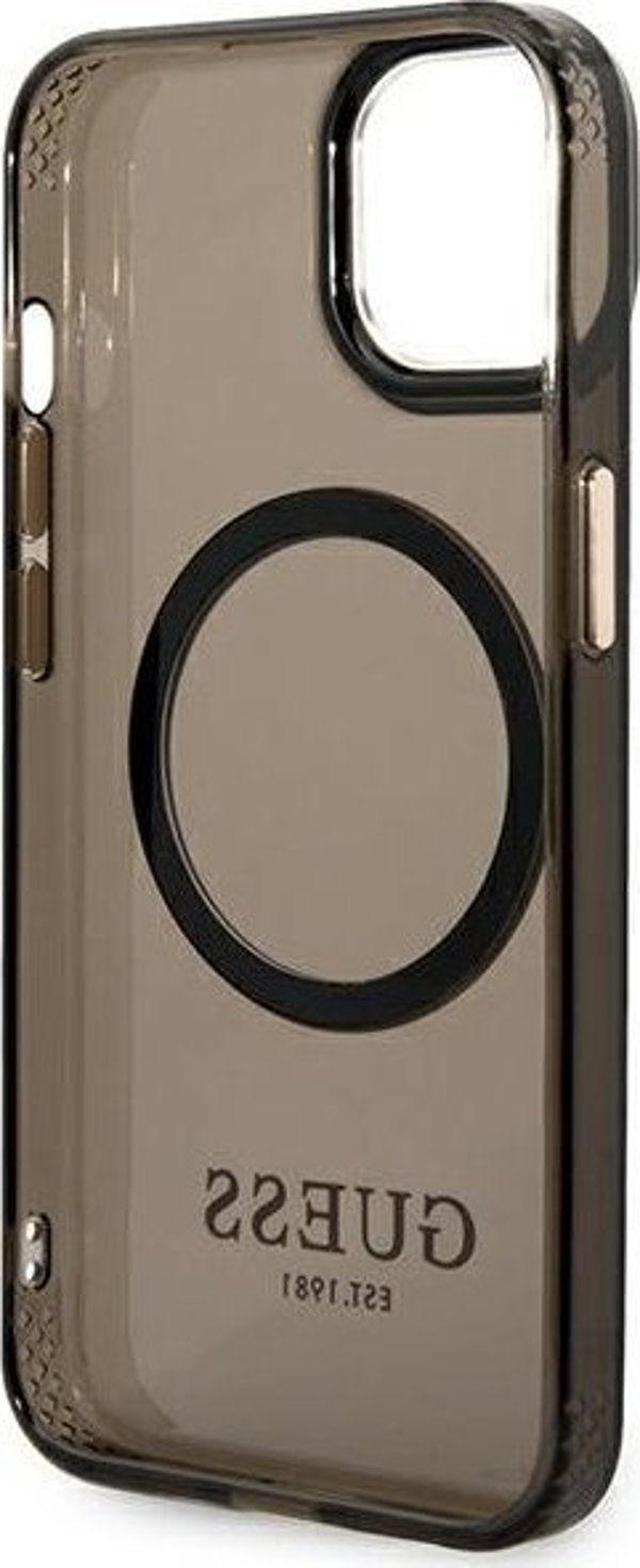 Guess case for iPhone 14 Plus 6,7" GUHMP14MHTCMK black HC Magsafe Gold Outline Translucent 3666339069599