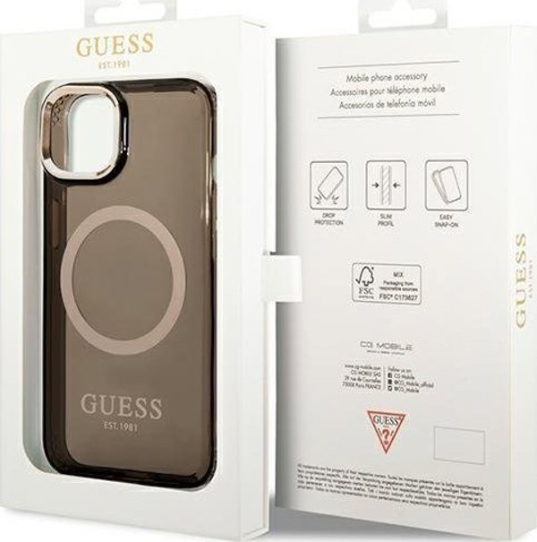 Guess case for iPhone 14 Plus 6,7" GUHMP14MHTCMK black HC Magsafe Gold Outline Translucent 3666339069599