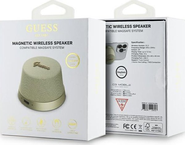 Guess Ηχείο Bluetooth Guess Magnetic Script Metal - χρυσό