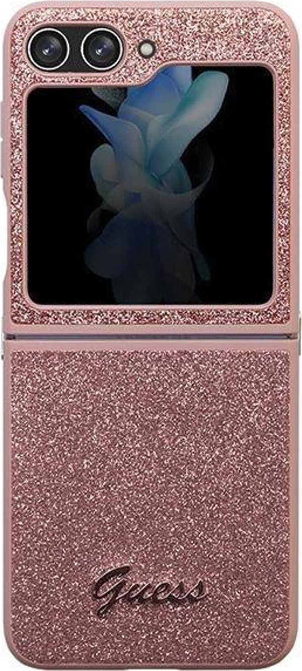 Guess case for Samsung Z Flip5 GUHCZF5HGGSHP pink HC PU/TPU Glitter Script 3666339173999