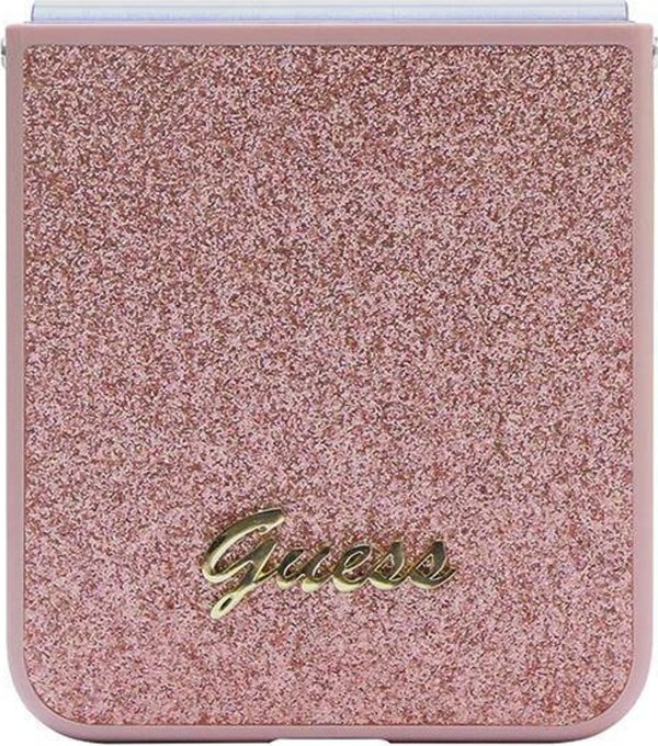 Guess case for Samsung Z Flip5 GUHCZF5HGGSHP pink HC PU/TPU Glitter Script 3666339173999