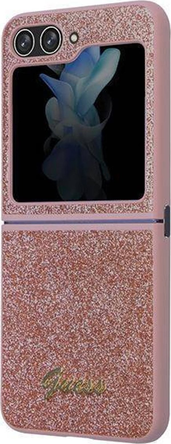 Guess case for Samsung Z Flip5 GUHCZF5HGGSHP pink HC PU/TPU Glitter Script 3666339173999