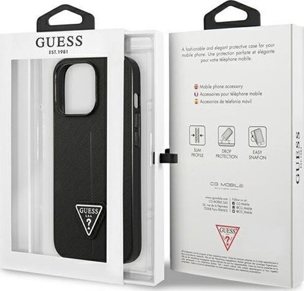 Guess case for iPhone 14 Pro 6,1" GUHCP14LPSATLK black HC Saffiano PU Triangle 3666339065386