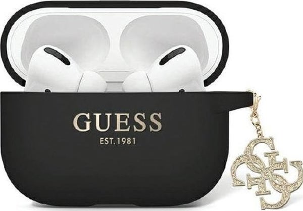 Θήκη AirPods Pro 2 Guess Guess GUAP2LECG4K czarny/μαύρο Liquid Silicone Glitter Triangle Charm