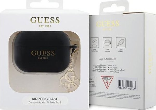 Θήκη AirPods Pro 2 Guess Guess GUAP2LECG4K czarny/μαύρο Liquid Silicone Glitter Triangle Charm