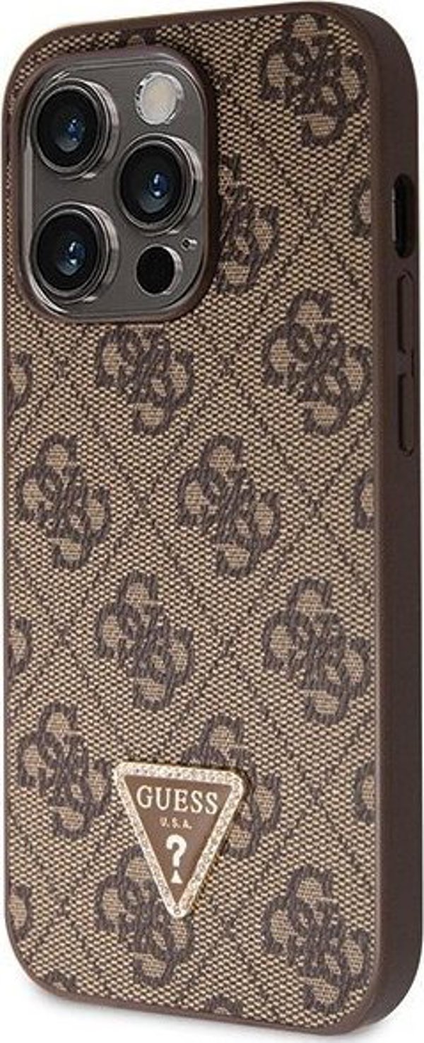 Guess case for iPhone 14 Pro 6,1" GUHCP14LP4TDSCPW brown HC PU Leather Metal Logo Strass Crossbody 3666339146924