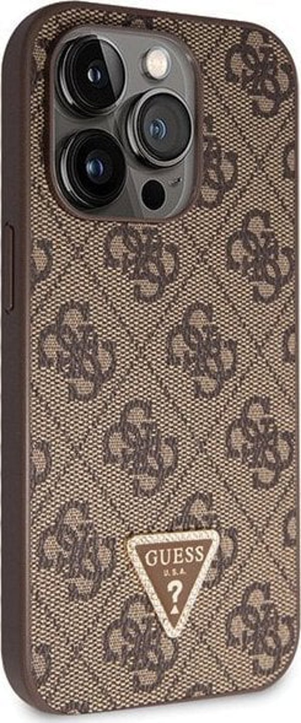 Guess case for iPhone 14 Pro 6,1" GUHCP14LP4TDSCPW brown HC PU Leather Metal Logo Strass Crossbody 3666339146924