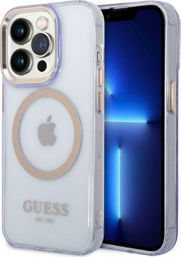 Guess Θήκη Guess GUHMP14LHTCMU Apple iPhone 14 Pro μοβ σκληρή θήκη Gold Outline Translucent MagSafe
