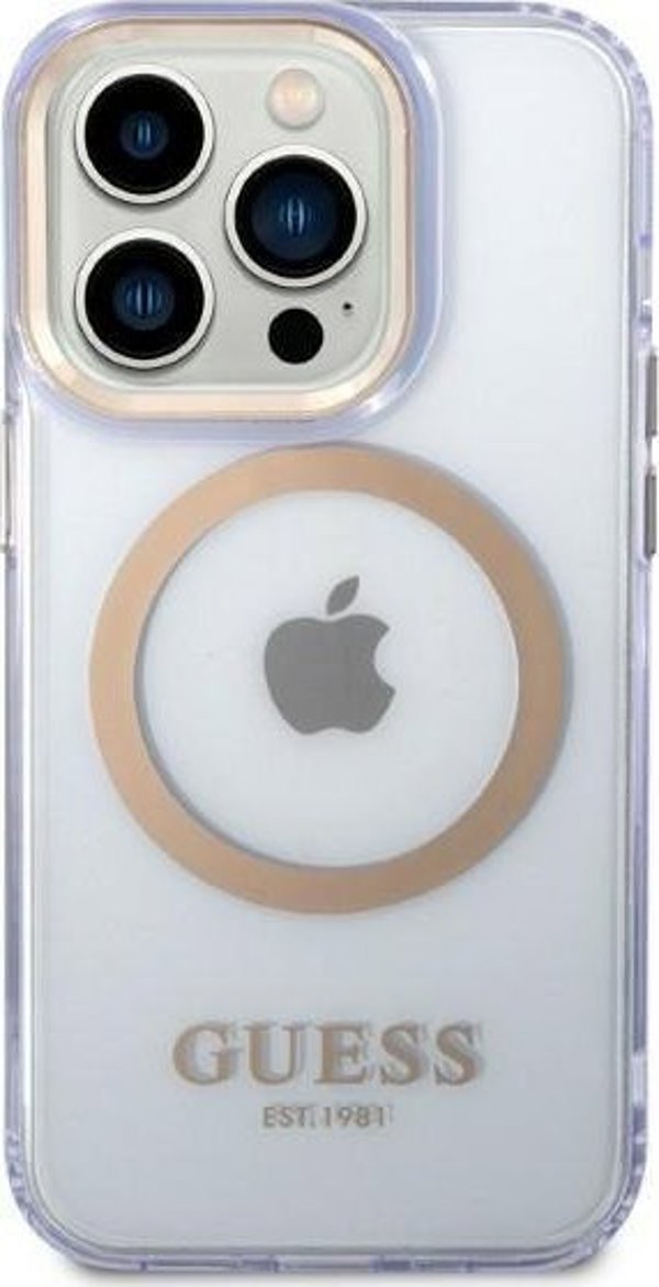 Guess Θήκη Guess GUHMP14LHTCMU Apple iPhone 14 Pro μοβ σκληρή θήκη Gold Outline Translucent MagSafe