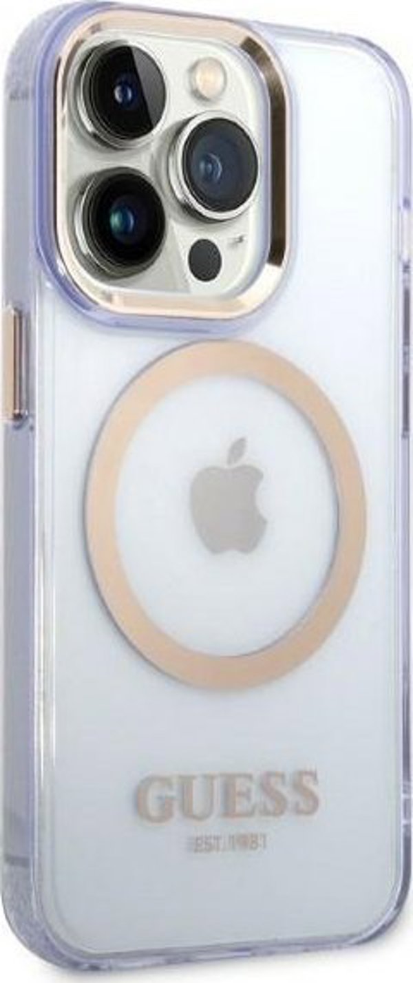 Guess Θήκη Guess GUHMP14LHTCMU Apple iPhone 14 Pro μοβ σκληρή θήκη Gold Outline Translucent MagSafe