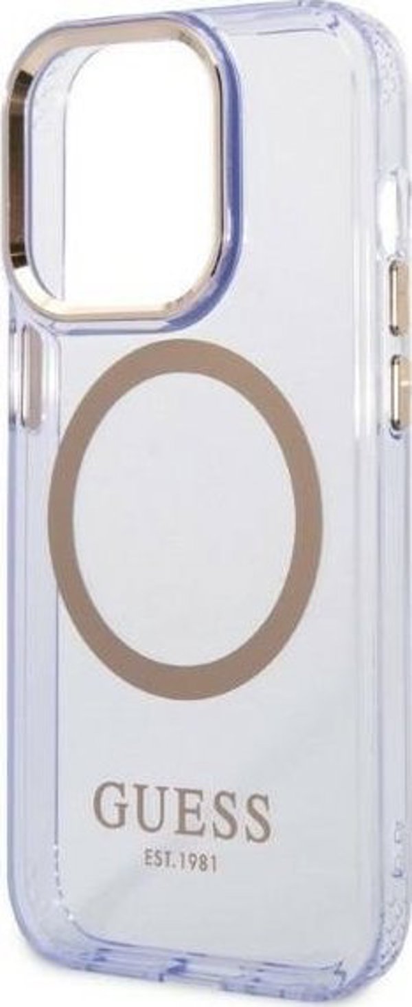 Guess Θήκη Guess GUHMP14LHTCMU Apple iPhone 14 Pro μοβ σκληρή θήκη Gold Outline Translucent MagSafe