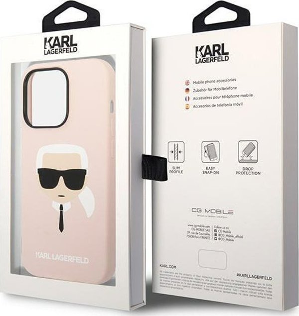 Σκληρή θήκη Karl Lagerfeld για iPhone 14 Pro Max 6,7" ρουζ ανοιχτό/light pink Silicone Karl`s Head Magsafe