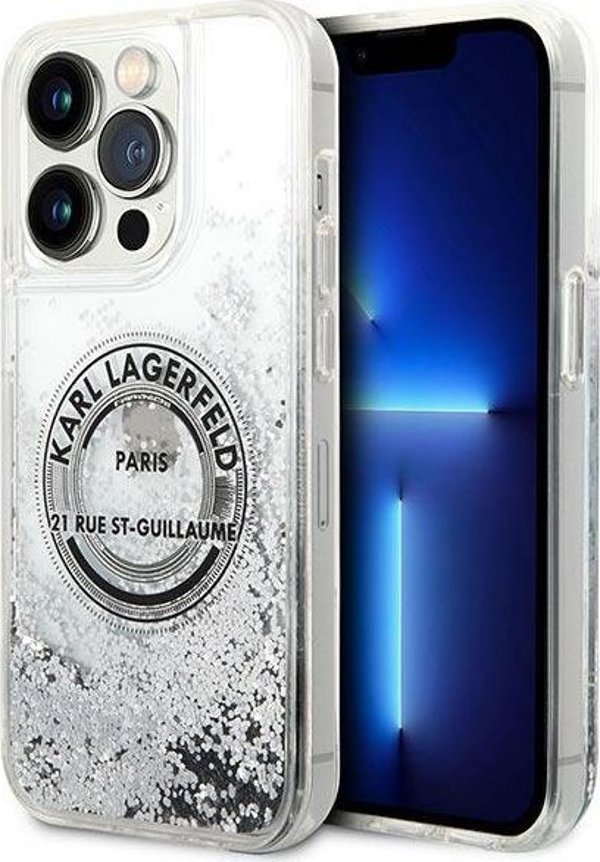 Θήκη Karl Lagerfeld KLHCP14LLCRSGRS Apple iPhone 14 Pro σκληρή θήκη Liquid Glitter RSG ασημί