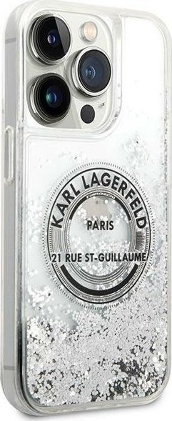Θήκη Karl Lagerfeld KLHCP14LLCRSGRS Apple iPhone 14 Pro σκληρή θήκη Liquid Glitter RSG ασημί