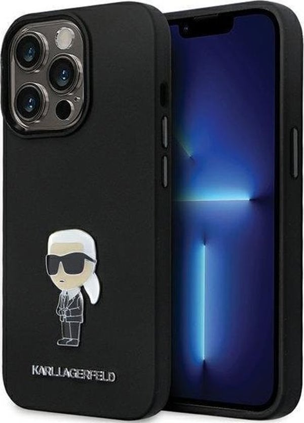 Κάλυμμα Karl Lagerfeld KLHCP14XSMHKNPK iPhone 14 Pro Max 6.7" μαύρο/μαύρο Σιλικόνη Ikonik Metal Pin