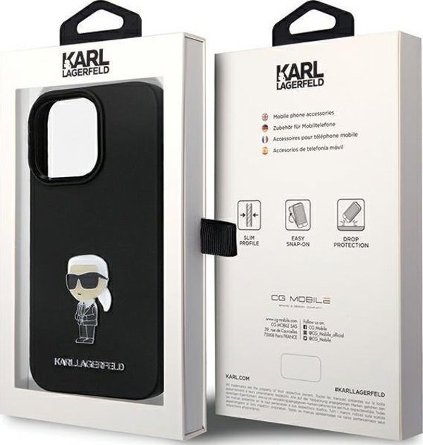 Κάλυμμα Karl Lagerfeld KLHCP14XSMHKNPK iPhone 14 Pro Max 6.7" μαύρο/μαύρο Σιλικόνη Ikonik Metal Pin